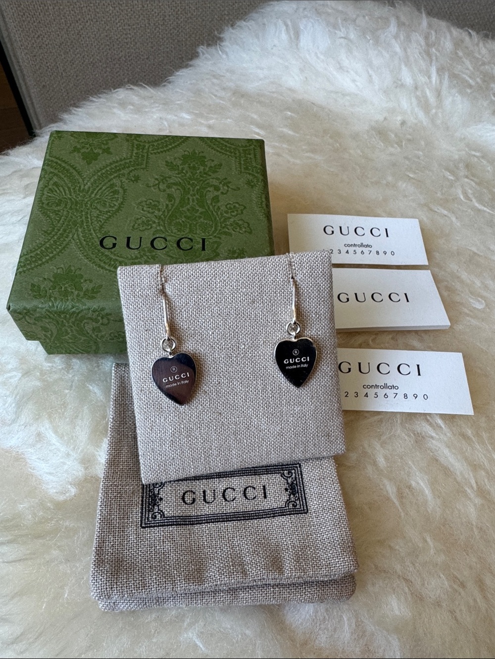 NWT Gucci Silver Heart Drop Earrings
